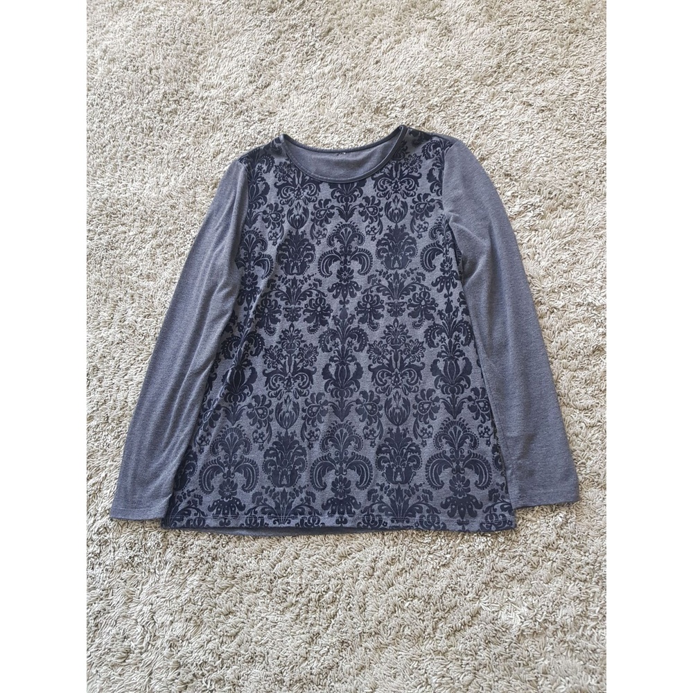 Long Sleeve Top Women's Gray EUC Damask Print